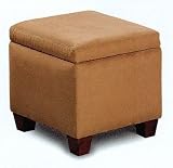 Brown Microfiber Modern Cube Storage Footstool / Ottoman with Wood Legs