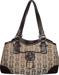 Etienne Aigner Purse Handbag Logan Collection Camel/Brown Signature Print