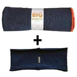 Indigo yogitoes® BIG SKIDLESS® yoga mat towel + navy dark blue hBand stretchy headband combo by Absolute Yogi®
