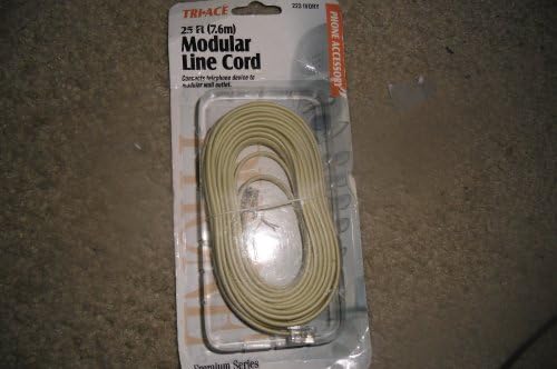 Tri Ace Flatwire Modular Phone Line Cord with Modular Plugs, Ivory