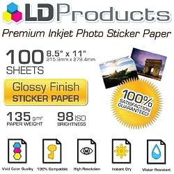 LD Glossy Inkjet Photo Sticker Paper (8.5""X11"") 100 pack
