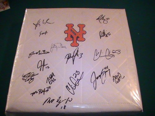 2010 NEW YORK METS TEAM SIGNED AUTOGRAPHED BASEBALL BASE JOHAN SANTANA DAVID WRIGHT COA + PROOF PHOTO