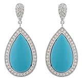 JanKuo Jewelry Silver Tone Turquoise Semi-Precious Stone Cubic Zirconia CZ Dangle Post Earrings with Gift Box