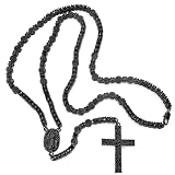 Mens Hip Hop Style 28 Inch long 6 Inch Drop Iced Out Black Cubic Zirconia Rosary Chain Necklace Flower Cluster set Lobster Clasp