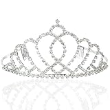 Bridal Wedding Princess Tiara Crown With Blooming Crystal Crossed Hearts