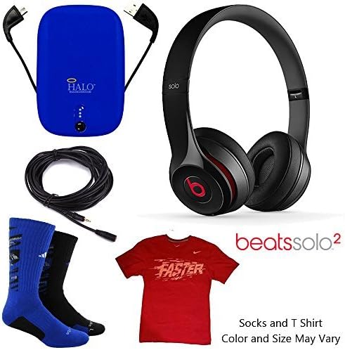 Beats By Dr. Dre Solo2 Wireless Headphones Sports Bundle w/ PowerBank, Auxiliary Cable (Black)