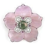 Sterling Silver w/ Pink Mother-of-Pearl Flower, Ocean Jasper and Ruby Pin-Pendant by Sajen