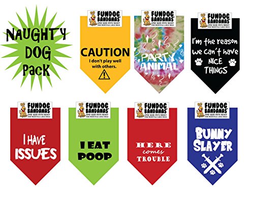 7 PACK BANDANAS - Naughty Dog Pack, One Size Fits Most for Medium to Large Dogs