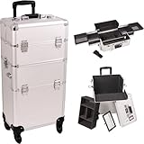 33 Inch Silver Dot 2 in 1 Interchangeable Series Make Up Carrying Tote Cosmetic Train Case Pro Beauty Studio with 4-360 Degree Rotating Wheels and Telescoping Drag Handle