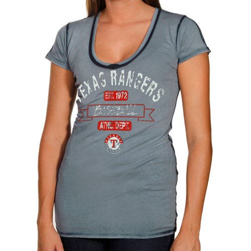 Texas Rangers Ladies Seam Wash Premium V-neck T-Shirt - Navy Blue (Medium)