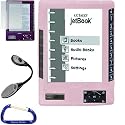 Pink ECTACO jetBook eBook Silicone Skin Case Cover (Pink), Screen Protector with Lint Cleaning Cloth, LED Max Bright Light, and Free Carabiner Key Chain
