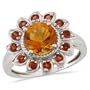 925 Sterling Silver 2.46cts Citrine and Red Garnet Ring