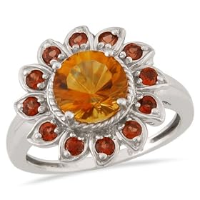 Buy 925 Sterling Silver 2.46cts Citrine and Red Garnet Ring