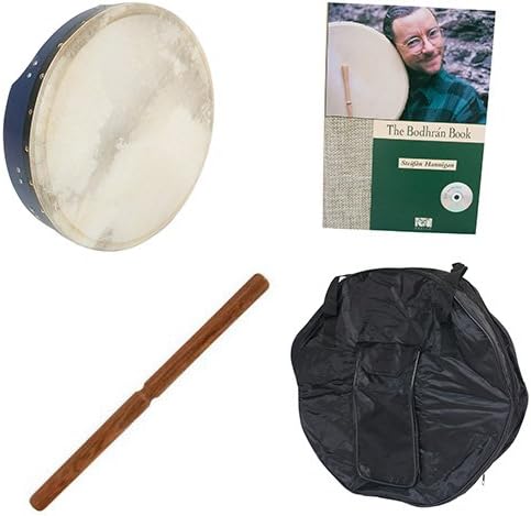 Roosebeck Tunable Mulberry Bodhrán T-Bar 16-by-3.5-Inch - Blue Deluxe Package w/Gig Bag, Tipper &amp; Bodhran Instruction Book &amp; CD