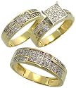 14k Yellow Gold Trio 3-Piece His (6mm) & Hers (5mm; 8mm) Wedding Band Set, w/ 0.50 Carat Brilliant Cut Diamonds; (Men's Size 9 to 12; Ladies' Size 6 to 8)