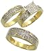 14k Yellow Gold Trio 3-Piece His (6mm) & Hers (5mm; 8mm) Wedding Band Set, w/ 0.50 Carat Brilliant Cut Diamonds; (Men's Size 9 to 12; Ladies' Size 6 to 8)