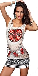 Sexy V-neck General Print Sleeveless Summer Feathers Belted Mini Dress 