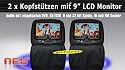 TFT Kopfst&uuml;tzen Monitor 22,86cm ( 9" ) Universal inkl. 2 x DVD & 2 x Games ( SET !!! ) E-Pr&uuml;fzeichen