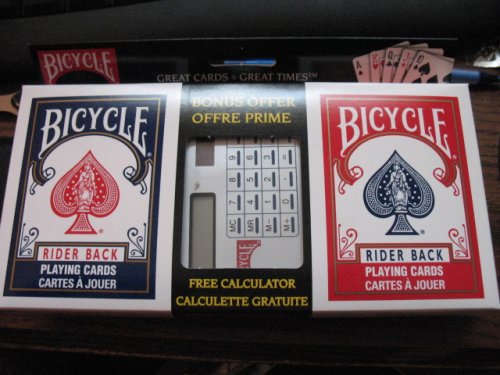 Bicycle 2 Deck Red Blue Playing Cards with Free Solar Powered Calculator