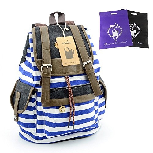DAKIA Unisex Fashionable Canvas School Bag Super Cute Stripe School College Laptop Bag Backpack for Teens Girls Boys Students (BLUE)