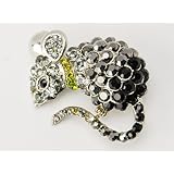 Jet Black Smoke Grey Crystal Rhinestone Cute Pet Fat Rat Mice Mouse Pin Brooch