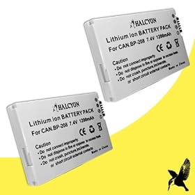 Two Halcyon 1200 mAH Lithium Ion Replacement Battery for Canon DC95 3CCD DVD Digital Camcorder and Canon BP-208