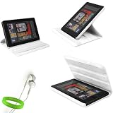 VanGoddy Tablet Accessories Presents Our Cloud White Amazon Kindle Fire Modern Melrose Leather Portfolio Cover w/ 360 Degree Swivel Stand + VanGoddy LIVE * LAUGH * LOVE Wristband + Cloud White Kindle Fire Compatible Noise Cancelling Headphones