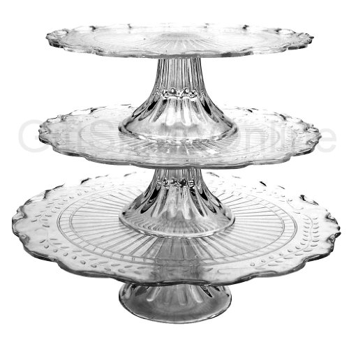 3 TIER GLASS CAKE STAND FROSTED Cupcakes Muffins Cookies Stacked or as Separates Gift Box NIB