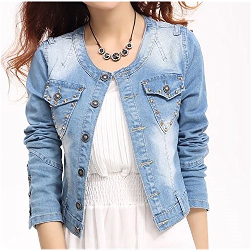Chicca Cerchio　レディース デニムジャケット ジージャン ノーカラージャケット 春秋 水色 S M L