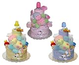 Cute As A Button Diaper Cakes Blue, Pink and Yellow - 3 Tier