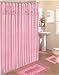 PINK 18-Piece Bathroom Set: 2-Rugs/Mats, 1-Fabric Shower Curtain, 12-Fabric Covered Rings, 3-Pc. Decorative Towel Set