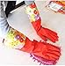 Kobwa(TM) Red Wide Mouth Plus Velvet Long Flower Rubber Gloves Antiskid Household Dishwashing Cleaning Warm Gloves With Keyring