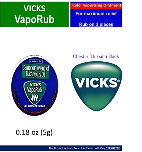 Vicks Vaporub Topical Cream Cold Vaporising Ointment 0.18 Oz (5g) Topical Cough Medicine with Medicated Vapours That Work Quickly to Relieve Your Cough, Nasal Congestion, and Muscle Aches and Pains Due to Colds.