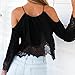 ROPALIA Women's Lace Off-Shoulder T-Shirt Long Sleeve Chiffon Crop Tops Blouse
