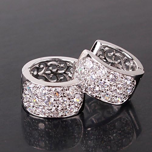 USMagic New 18K White Gold Plated Huggies Earrings White Crystals Zircon Hoop Earrings Hollow Out Wedding Jewelry E113A