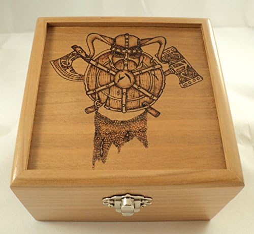 Norse Viking Cherry Wood Wooden Woodburned Battle Gear Box
