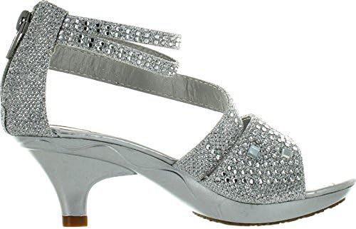 Lucita Girls Dress Shoes Jan-300Km Stunning Rhinestone And Glitter Heels Shoes,Silver,2