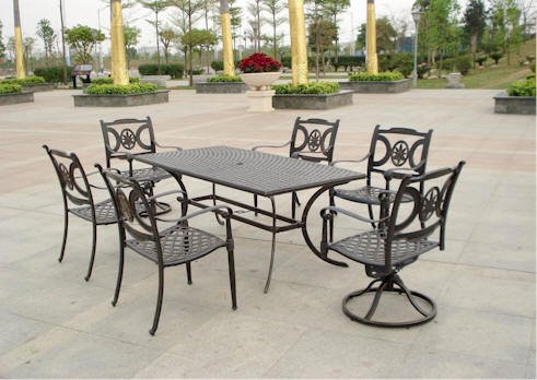 Cast Aluminum Rectangular 7 pc Patio Table Set