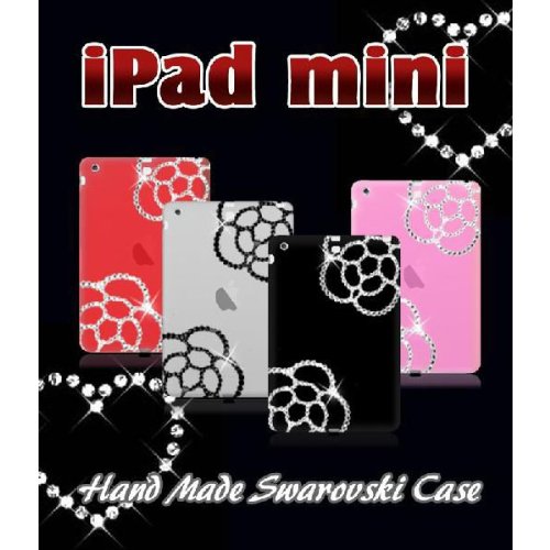 iPad mini 対応 カメリアハンドメイドスワロフスキーケース  ブラック iPadmini アイパッドミニ アイパッド ミニ カバー au softbank タブレット デコ tpu