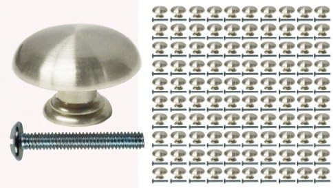 100 Piece Lot of Jeffery Alexander Kitchen Bathroom Cabinet Drawer Knobs Hollow Mushroom Satin Nickel 30MM 1-3/16" Diameter 3/4" Tall With 1 1/8" Screw