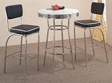 3pc Retro Fountain Style Chrome &amp; Black Finish Bar Table &amp; 2 Stools Set