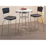 3pc Retro Fountain Style Chrome and Black Finish Bar Table and 2 Stools Set by visiondecor Furniture
