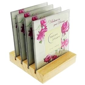 Set of 4 Glass Photo Coasters Gift Set - Insert Your Own Photos - Real Wood Stand - With The Words 'Believe In Your Dreams' - 03