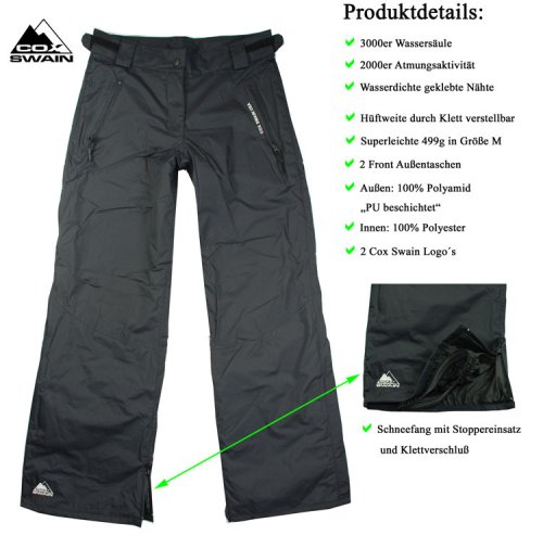 COX SWAIN Damen Multifunktions Ski-/Snowboardhose BASE Schwarz - Gr. L NEU