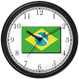 Flag of Brazil - Brazilian Theme Wall Clock by WatchBuddy Timepieces (Slate Blue Frame)