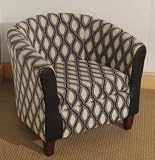 BLACK & CREAM TUB CHAIR / DARK WOOD LEGS