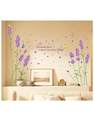 Home: Hunnt? Beautiful Large Long Stem Lavender Flowers with Butterflies Waiting for the Arrival of Love Wall Decals - Hunnt?