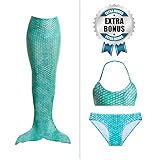 Tendol™ 3 Pc Swimming Mermaid Tail, Monofin Compatible, For Children, High Quality (Green, Small)