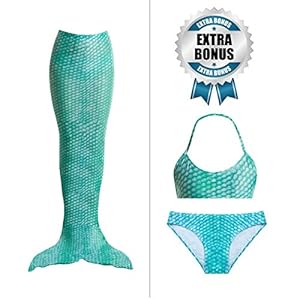 Tendol™ 3 Pc Swimming Mermaid Tail, Monofin Compatible, For Children, High Quality (Green, Small)