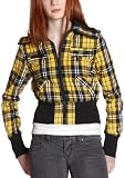 Ashley Junior's Plaid Bomber Jacket,Black/Yellow,Medium